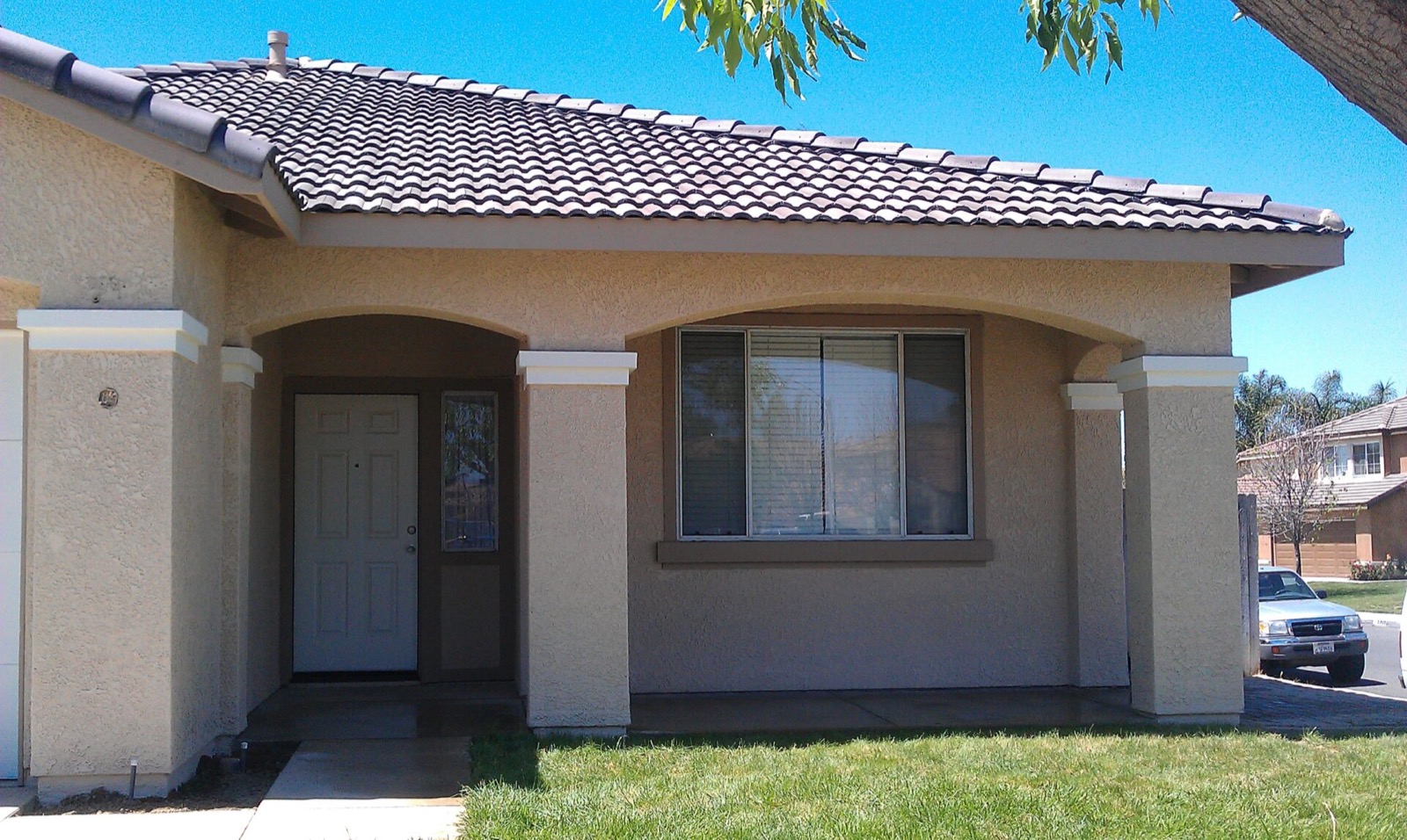 Stucco entry and columns repainted by AAA Painting in the Inland Empire, CA